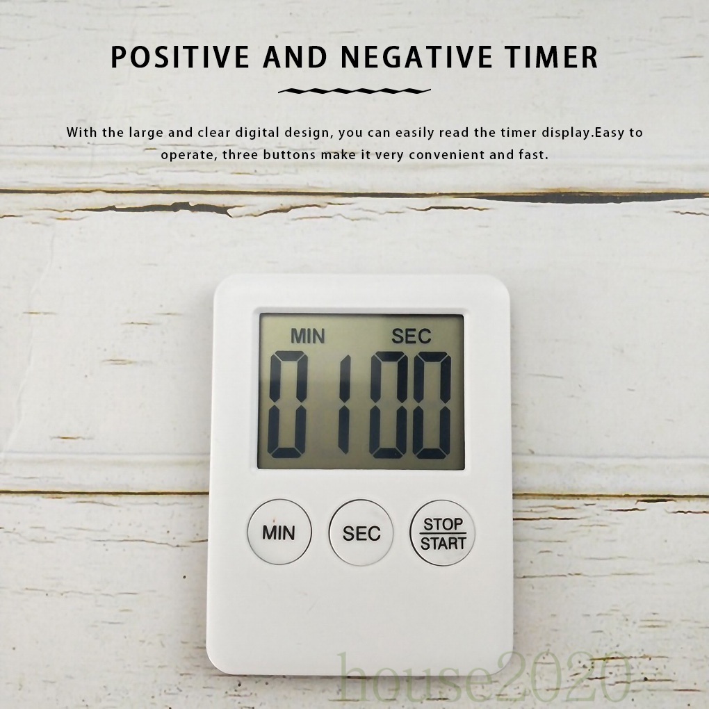 [HOUSE2020]Digital Cooking Timer LCD Display Baking Countdown Alarm Button Operation Kitchen Timer, White