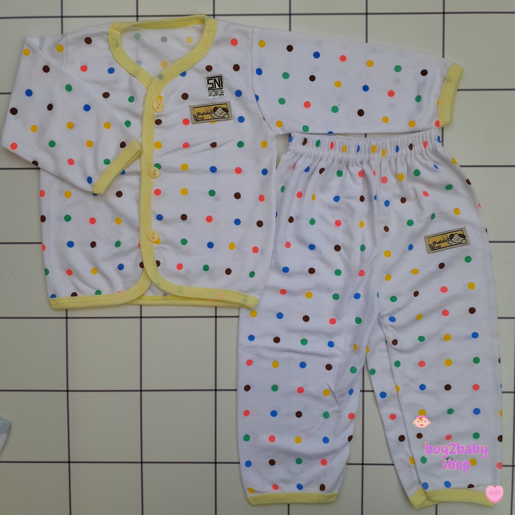 Setelan piyama celana panjang bayi motif Polkadot warna Hokiku 0-3 Bulan 1 PCS