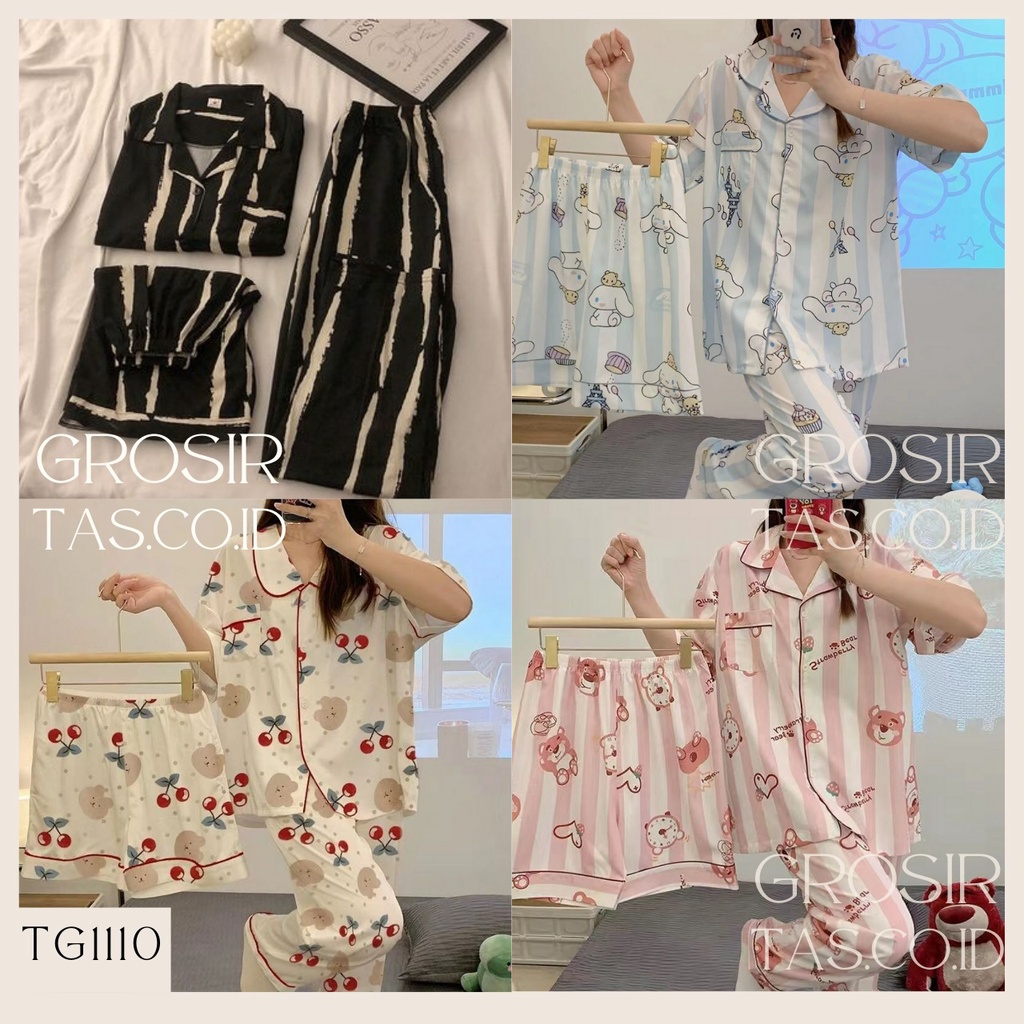 GROSIRTAS TG1110 Baju Tidur 3 in 1 Bahan Katun Import Berkerah