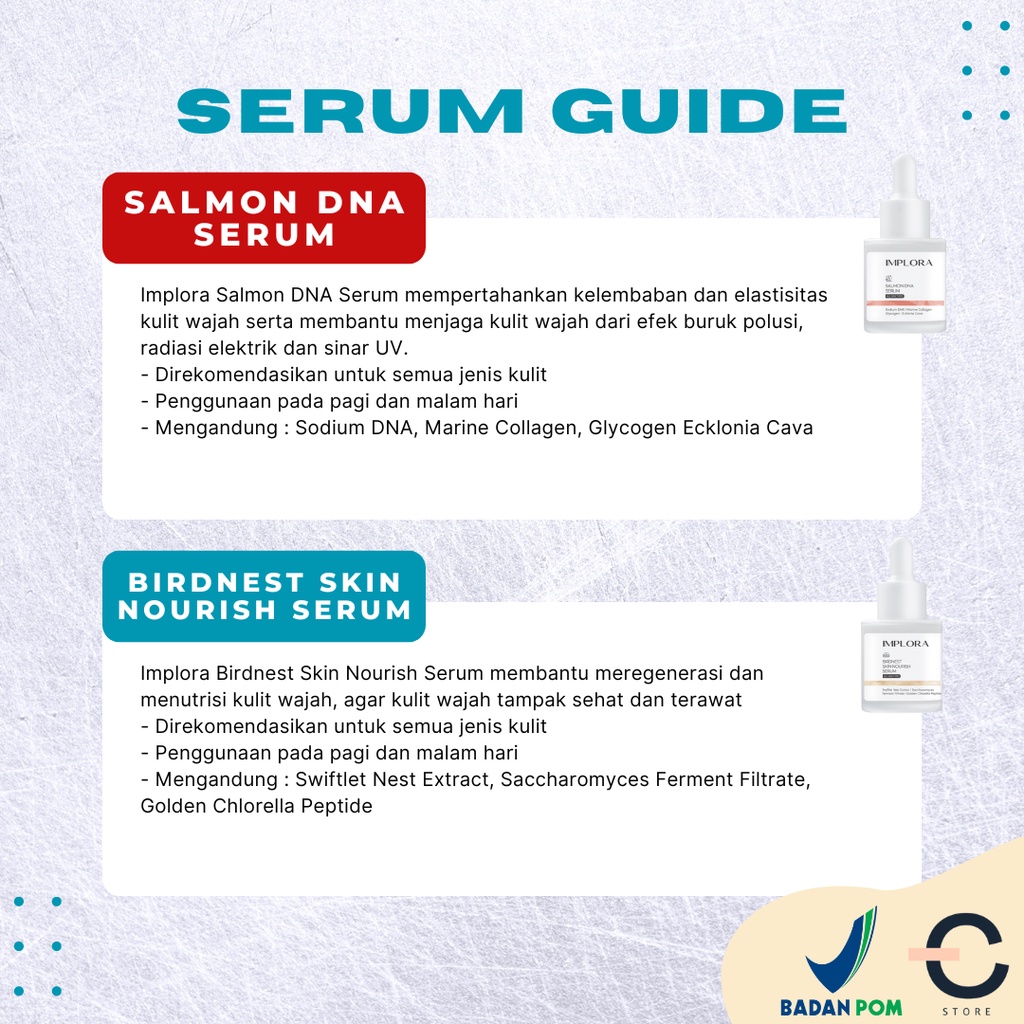 [BPOM &amp; ORI] IMPLORA Serum Wajah 20ML ALL 10 VARIANT (NEW SALMON DNA &amp; BIRDNEST SERUM) | IMPLORA Face Serum | 24K Gold | Hydrating | Acne | Brightening | Peeling | Midnight Serum | Luminous | Bakuchiol | Skin Care Skincare