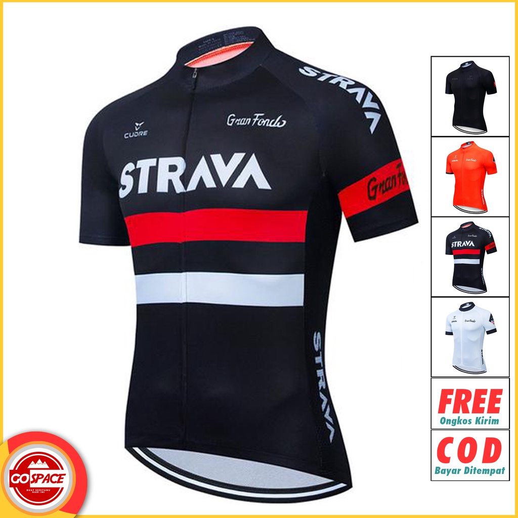 Jersey Sepeda Roadbike Strava HITAM Cycling RB Lengan Pendek Gowes Pria Wanita