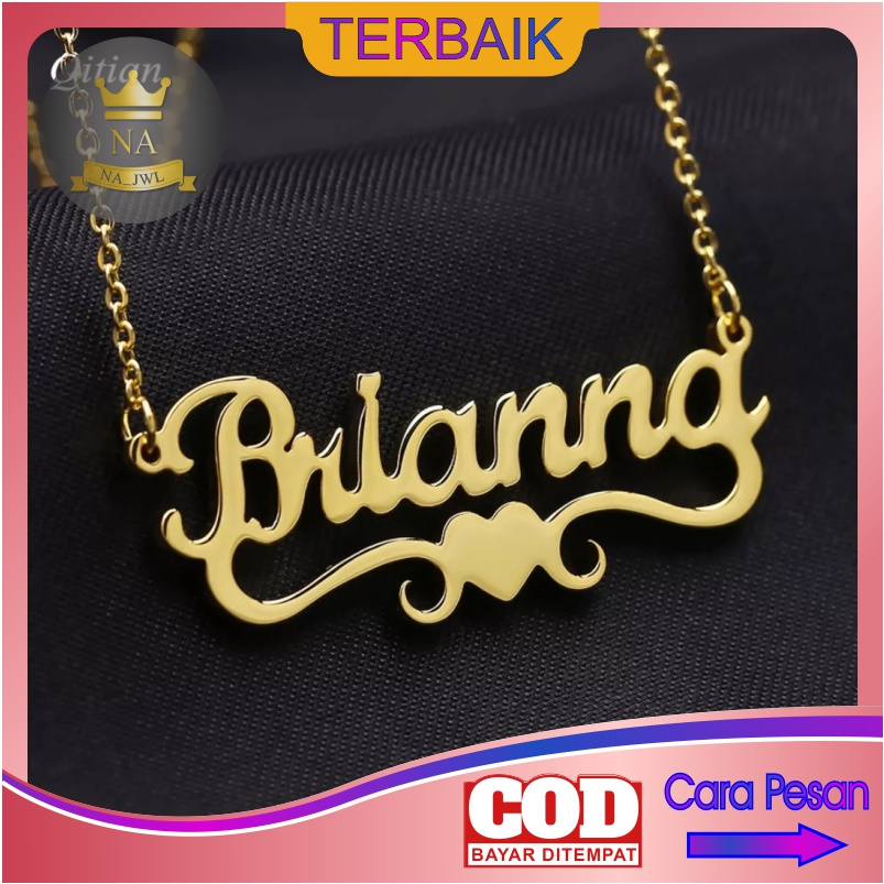 Kalung wanita Nama rosegold Titanium Anti Karat Aksesoris Korea custom lapis emas fashion cewek