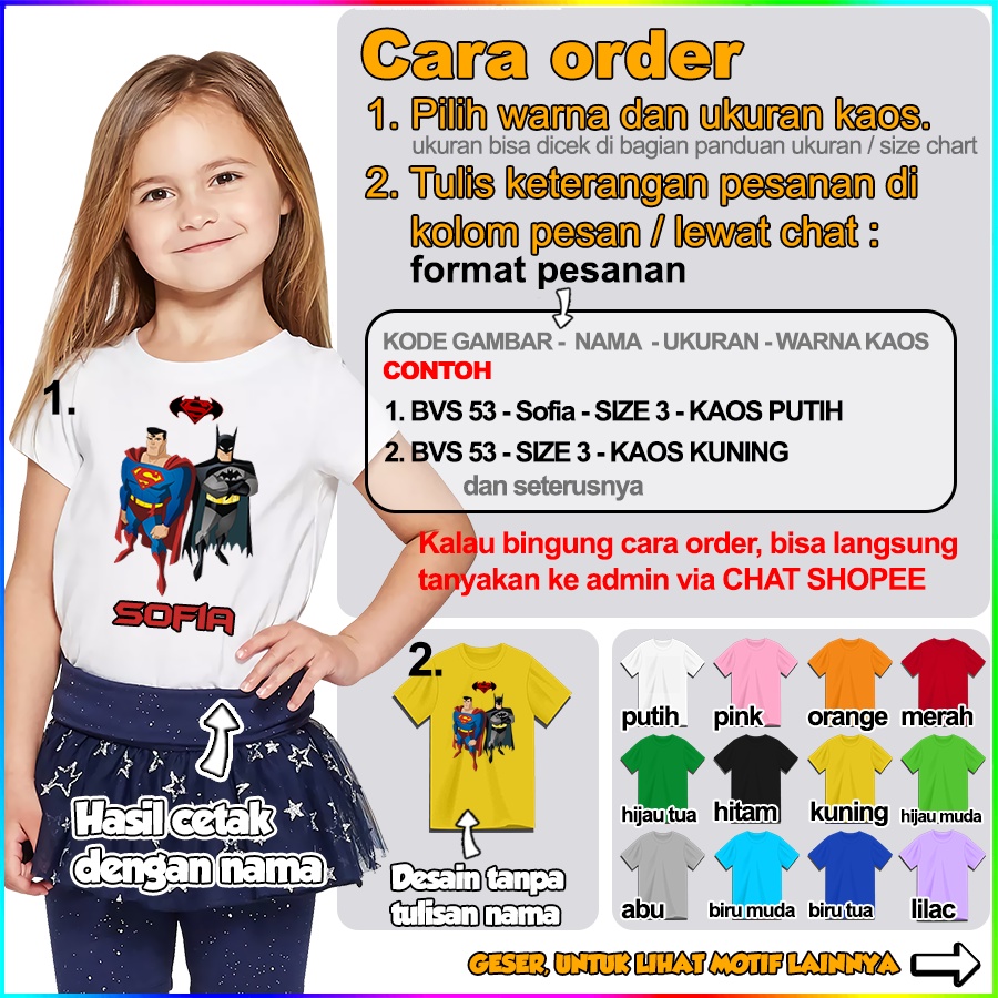 Baju Kaos ANAK DAN DEWASA BATMAN SUPERMAN WONDERWOMAN JOKER HARLEY COUPLE (FREE NAMA)