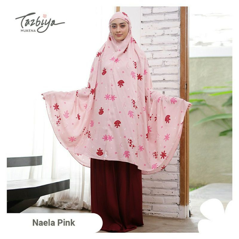 Mukena Tazbiya Naela Pink Yellow Mint Jumbo Dewasa Katun Rayon Adem Motif Cantik Treveling