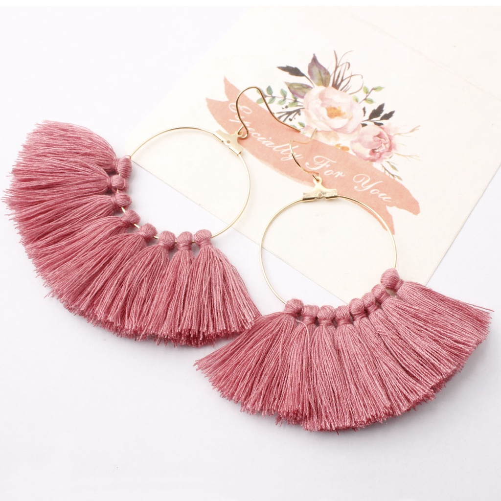 Untuk baru sederhana berbentuk kipas rumbai anting-anting temperamen panjang fringe ornamen bohemian