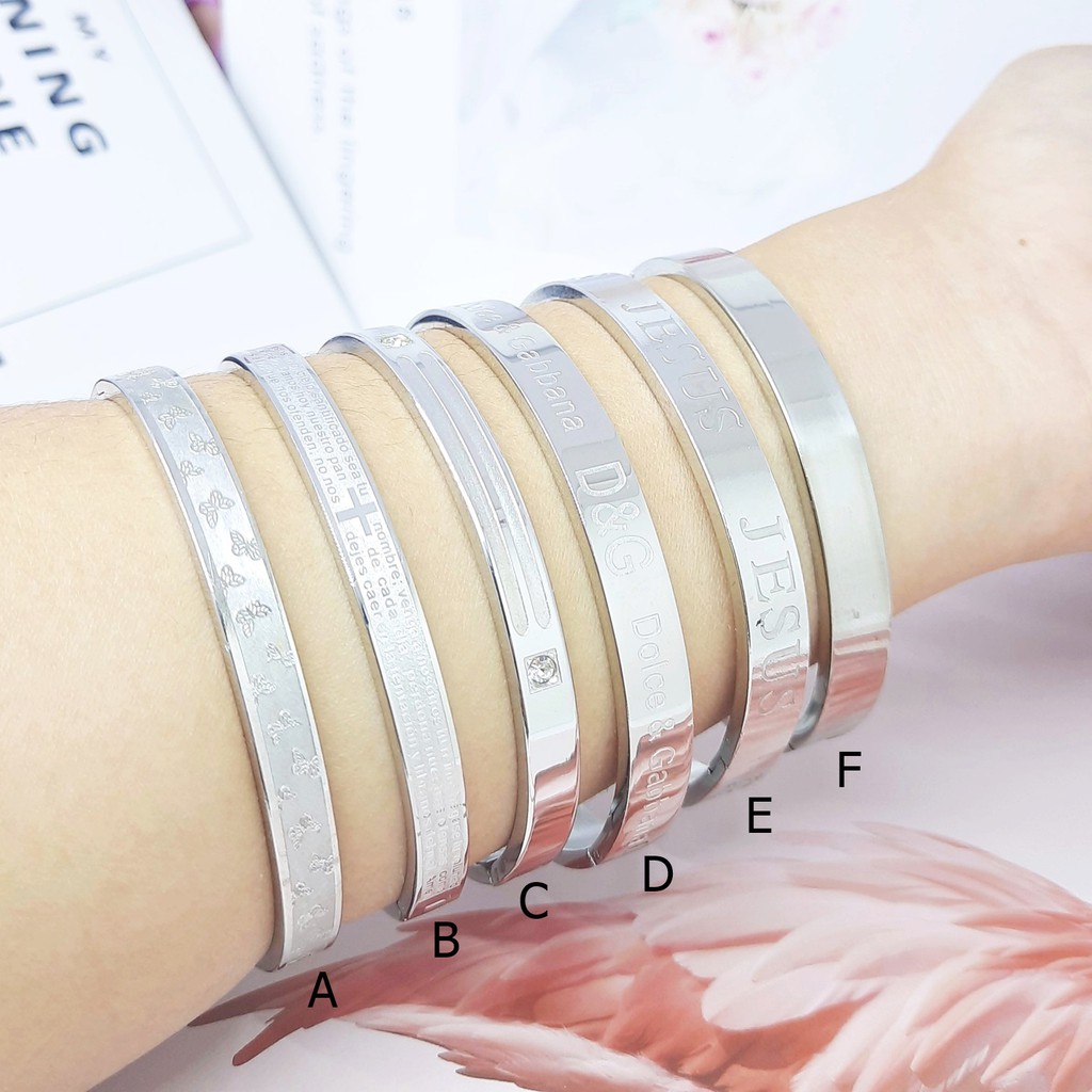 Gelang Bangle Titanium Salib Yesus Pria Wanita Silver Putih Polos - BB631