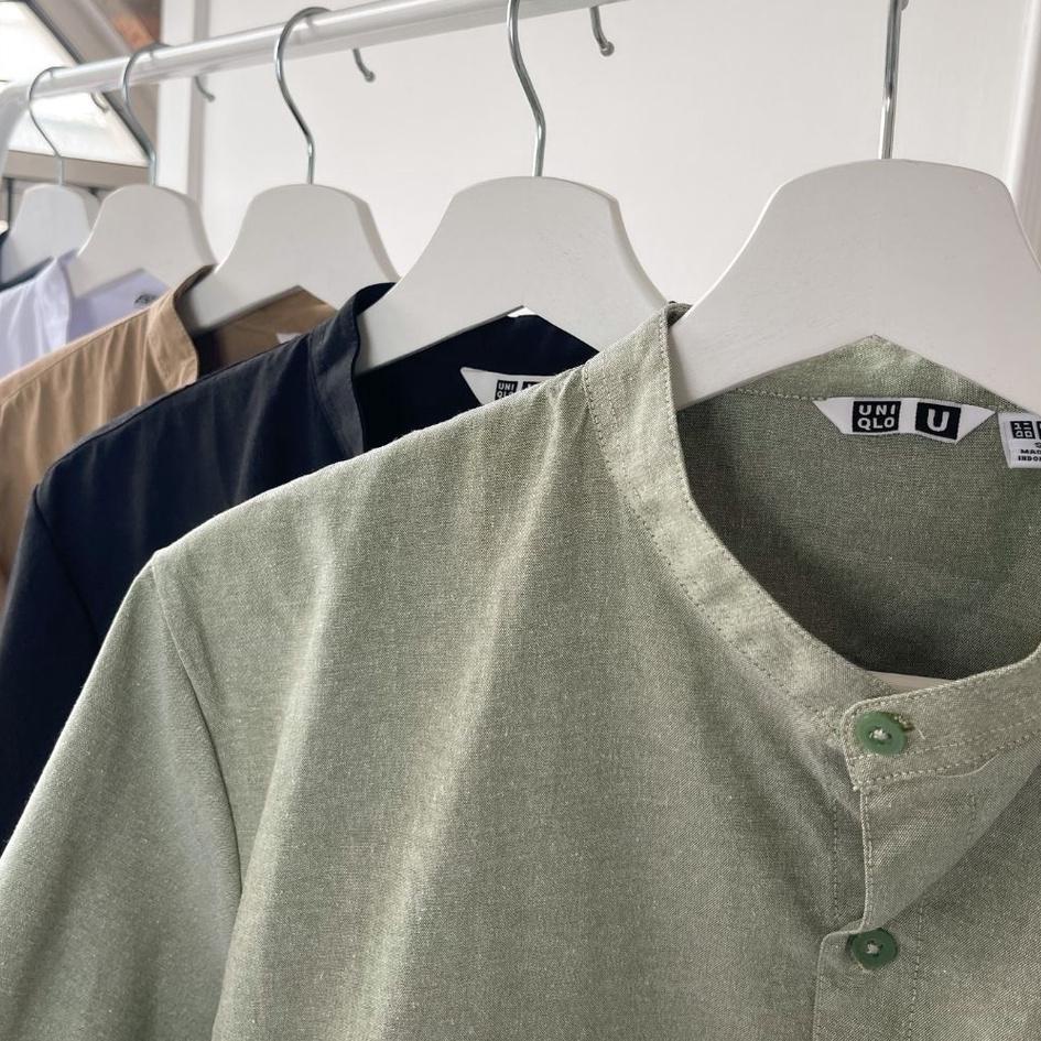 GU UNQ Men Linen Cotton Shanghai Shirt - Atasan Pria Casual - Kerah Shanghai –PWT.14My22υ