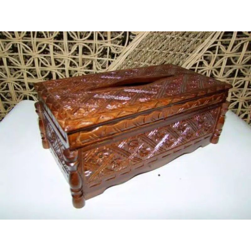 Tempat tisu kayu jati ukir
