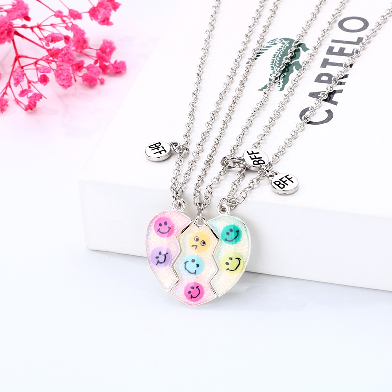 3pcs / Set Kalung Liontin Enamel Magnetik Motif Happy Face Smily Untuk Pria Dan Wanita