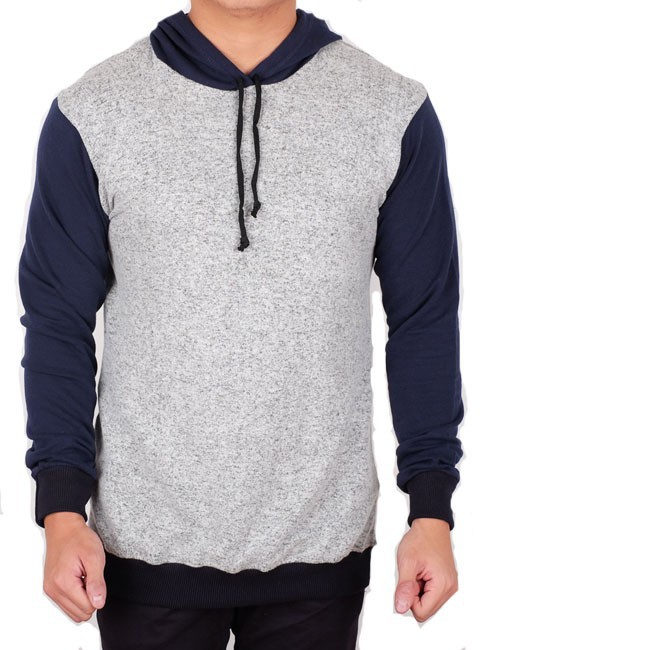 PROMO  kaos sweater pria lengan panjang salur abu hitam / kaos sweater pria salur lengan panjang