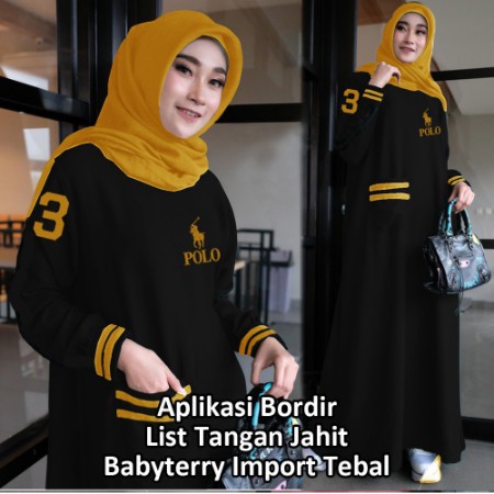 DUPBASIC GAMIS KAOS POINTA MAXI - Gamis Polos Remaja Daily Casual Motif Salur Sporty Remaja