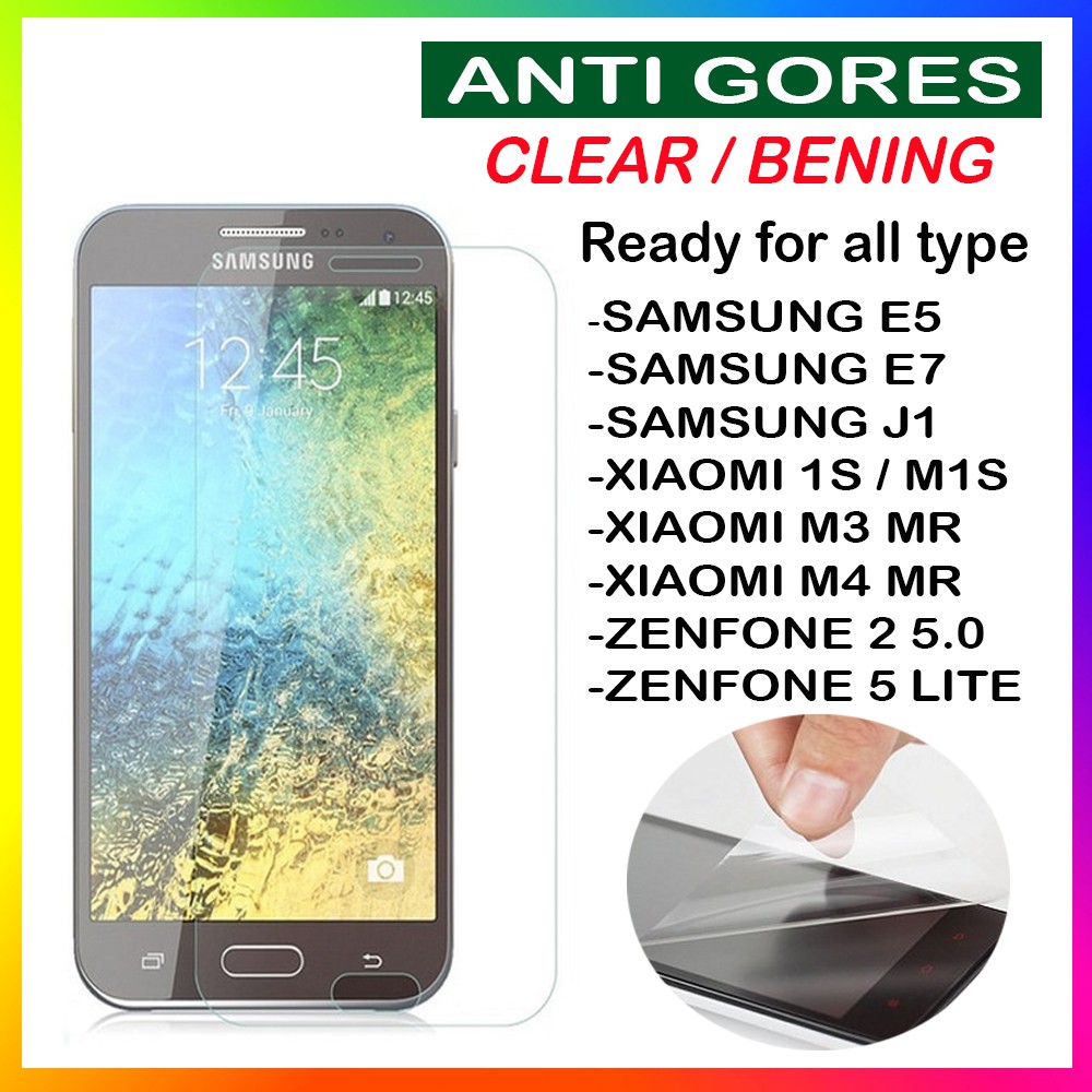 Anti Gores Samsung E5 E7 J1 Xiaomi 1S/M1S M3 MR M4 MR Zenfone 5/5 lite 2 5.0 Screenguard Protector AntiGores Screen Guard HP Pelindung Layar Handphone Screen Clear Bening