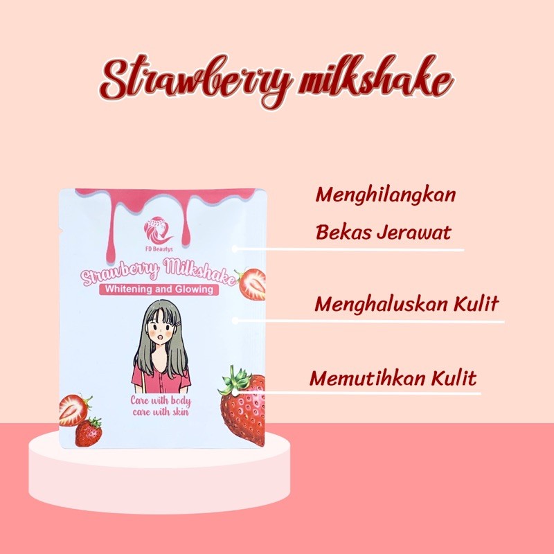 Masker wajah Organik Strawberry Milkshake 10gr Whitening and Glowing premium By Fdbeautys BPOM