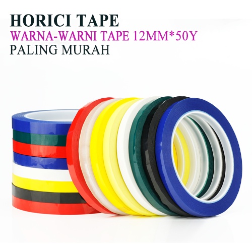 HORICI TAPE 12MM*50Y WARNA-WARNI Perekat Murah Super Kuat LAKBAN ISOLASI WARNA-WARNI