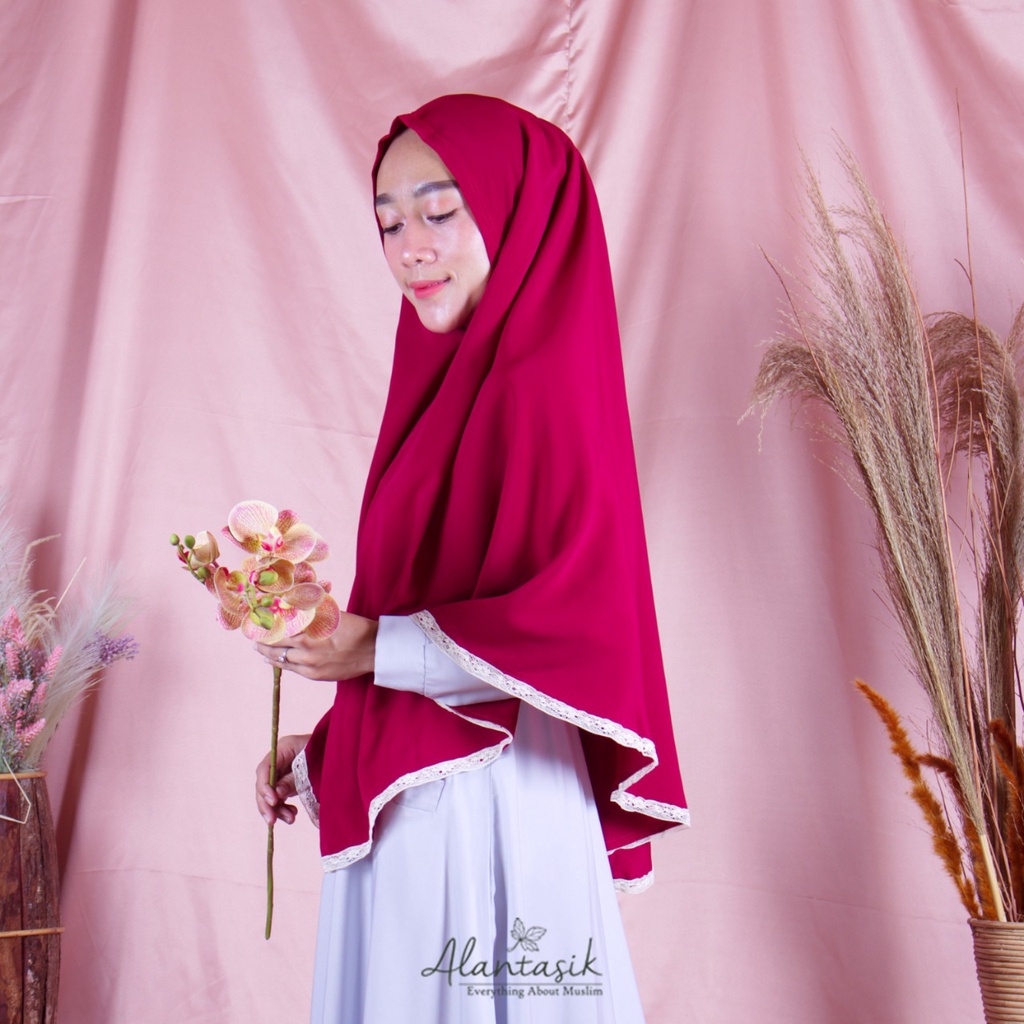 Alantasik - jilbab wolfis non pet lace khimar syari wollpeach L R.18