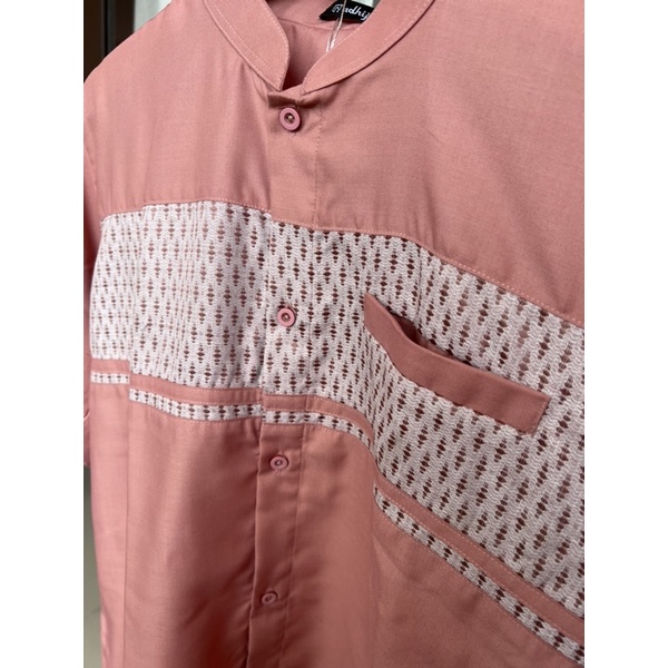 Koko Couple Ayah Anak warna Peach variasi songket