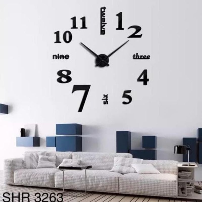 SHENAR Jam Dinding Besar 3D Jumbo 130cm/jam dinding dekorasi kamar/hiasan dinding aesthetic Dekorasi Rumah Jam Dinding Jumbo Raksasa Original