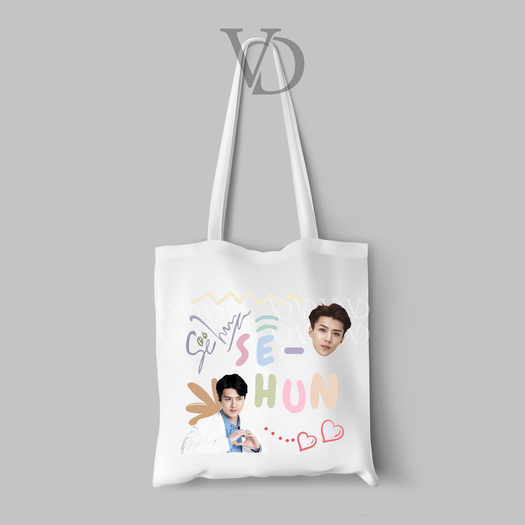 TOTE BAG BAHAN KANVAS MOTIF exo fanart  name / korean TOTEBAG / TAS BELANJA