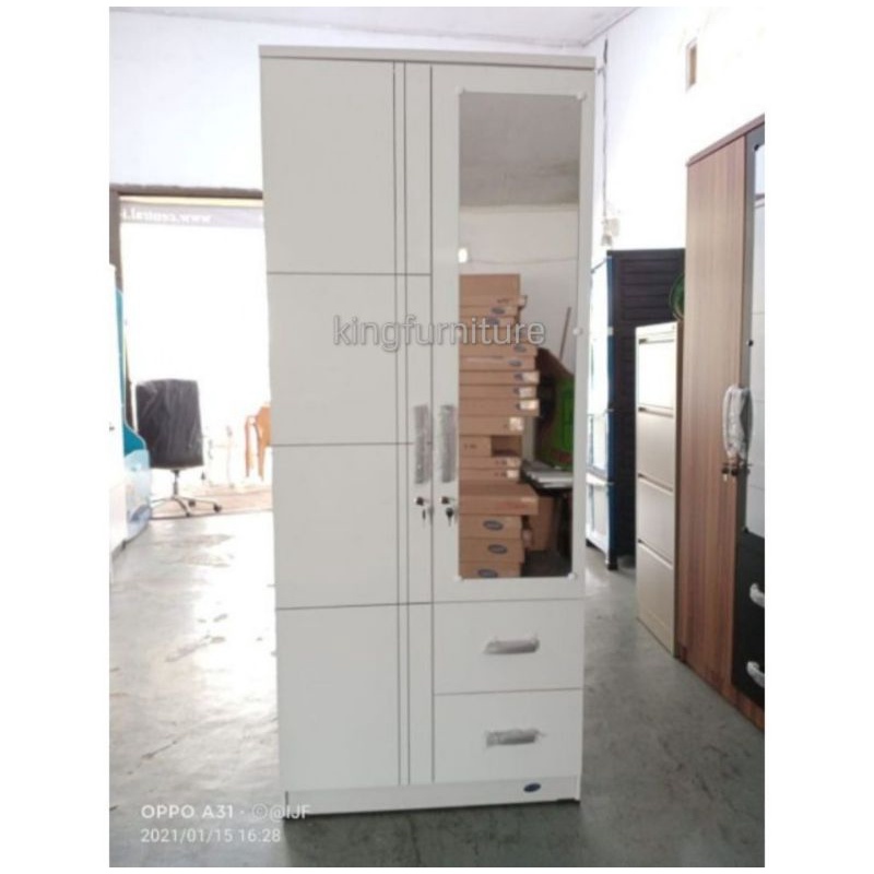 Lemari gamis 2 pintu putih mengkilat / Lemari pakaian 2 pintu Millea
