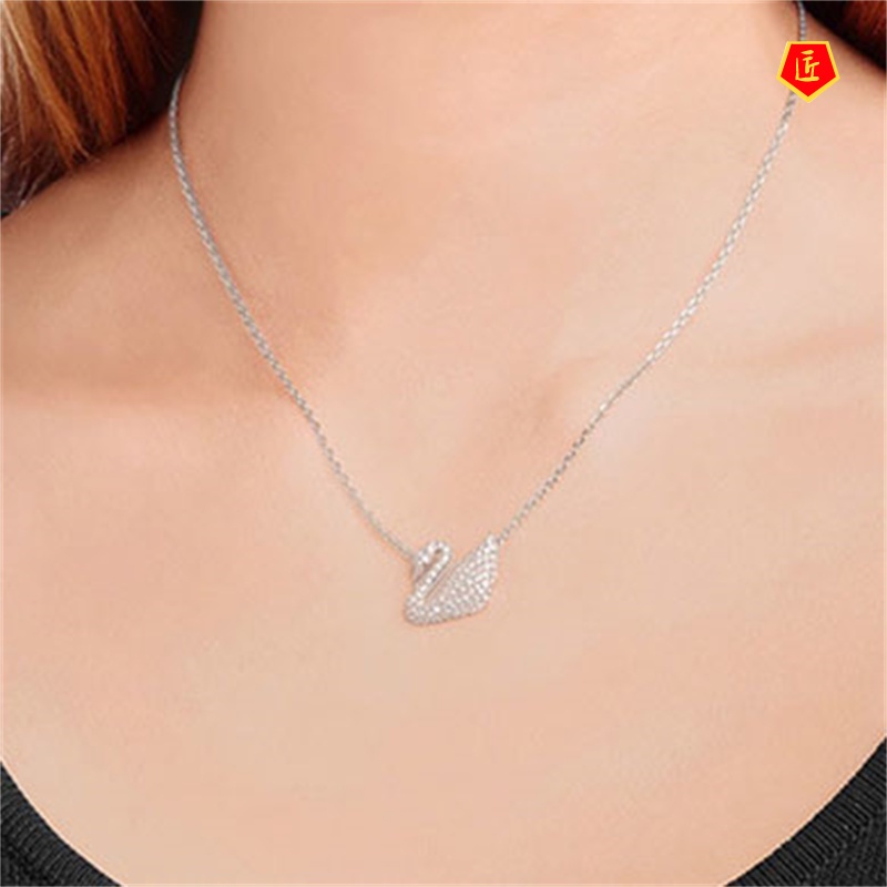 [Ready Stock]Little Swan Necklace Crystal Micro-Inlaid Full Diamond Pendant Women's Korean Style