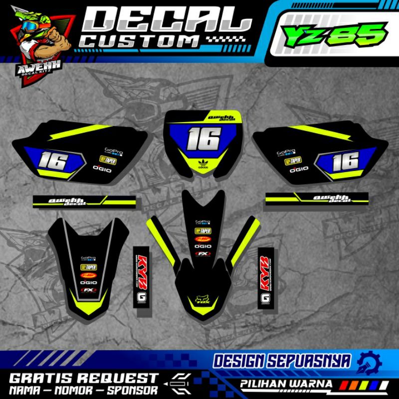 DECAL YZ 85 NEW BEBEK STANDAR BIRU STABILO
