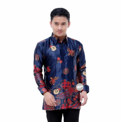 Kemeja Batik Pria Semi Sutra Shyntetic Exclusive Puring Istimewa Bahu Pakai Busa