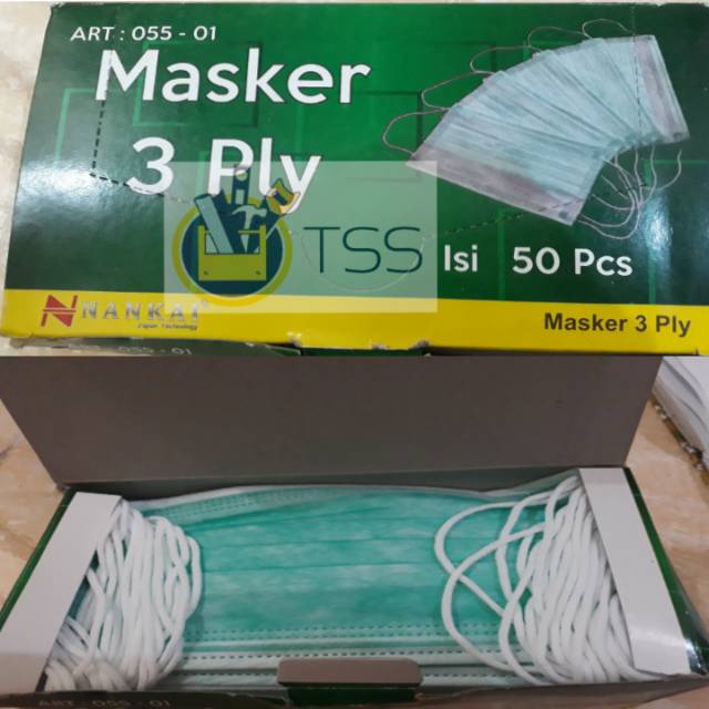 NANKAI Masker 3 Ply 1 Box Isi 50 Pcs Masker Medis 3 Lapis Masker dokter suster gojek 3 lapis / Masker Wajah Original Medis Masker Bedah Masker telinga earloop