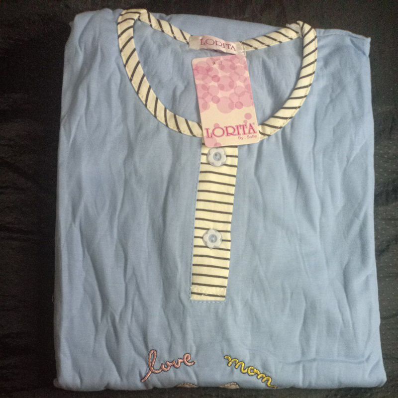 flo_style-baju tidur 3/4 jumbo kaos tebal lorita tinny by Sofie termurah/terlaris(Etalase2geser☝️-Biru tua 856