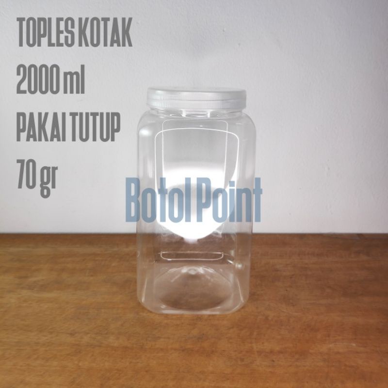 Toples 2 Liter DENGAN TUTUP - Toples Kotak 2 Liter - Toples plastik 2 Liter - Toples Cupang
