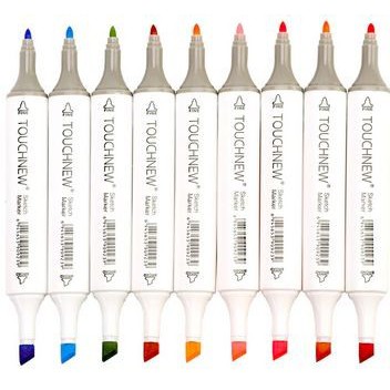 TOUCHNEW Basic Tones Art Marker Set Alcohol Based Dual Tips (12pcs)