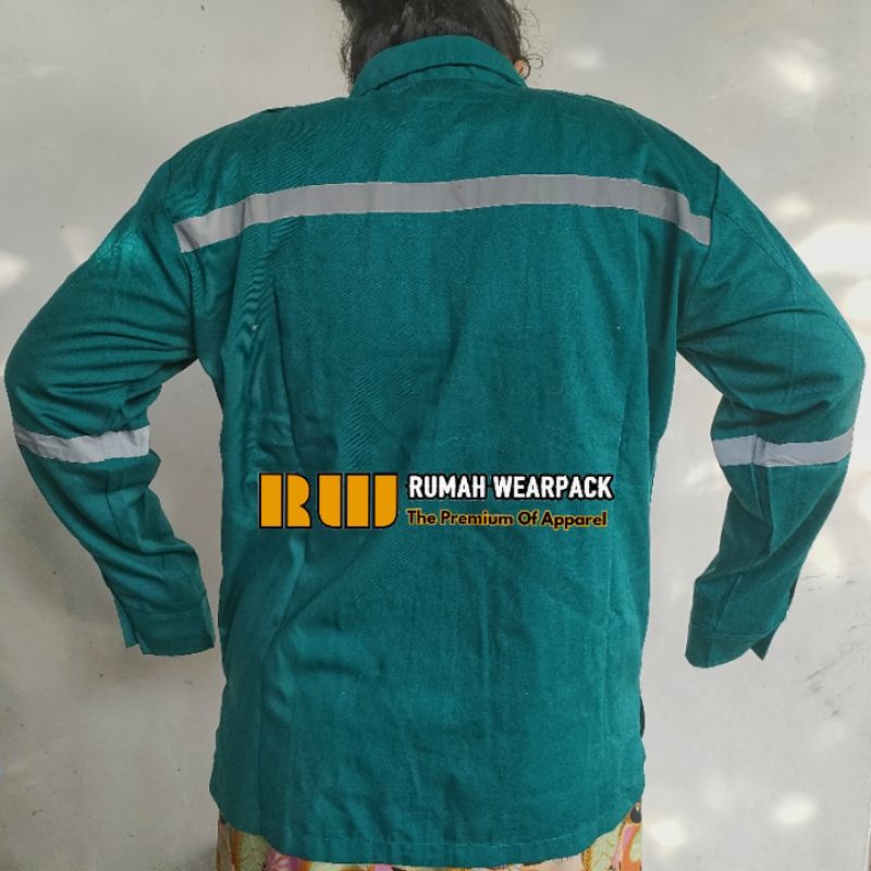 Kemeja PDL Safety Baju PDL Wearpack PDL Kancing Atasan Lengan Panjang Warna Hijau Tosca