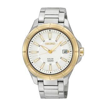 Seiko Solar SNE084P1 White Dial Gold Tone Hands | Jam Pria SNE084