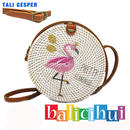 BALICIHUI TAS ROTAN BALI LUKIS FLAMINGO