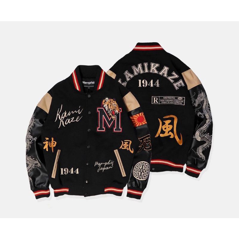 Varsity jacket Memphis Origins Kamikaze black / Yamaguchi / Home run / Okinawa / Yokosuka / Undefeat