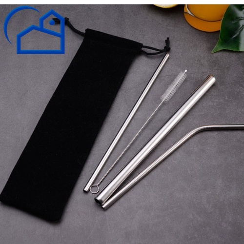 Reusable Stainless Straw Set 5 Sedotan Stainless Steel Set / Sedotan Stainless SILVER Set Isi 3 + Sikat + Pouch Cantik - Stainless Straw 30039 homestation