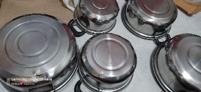 [disiniaja] [panci 5 Susun] Panci Beranak Stainless Steel Tutup Kaca Set Isi 5pcs