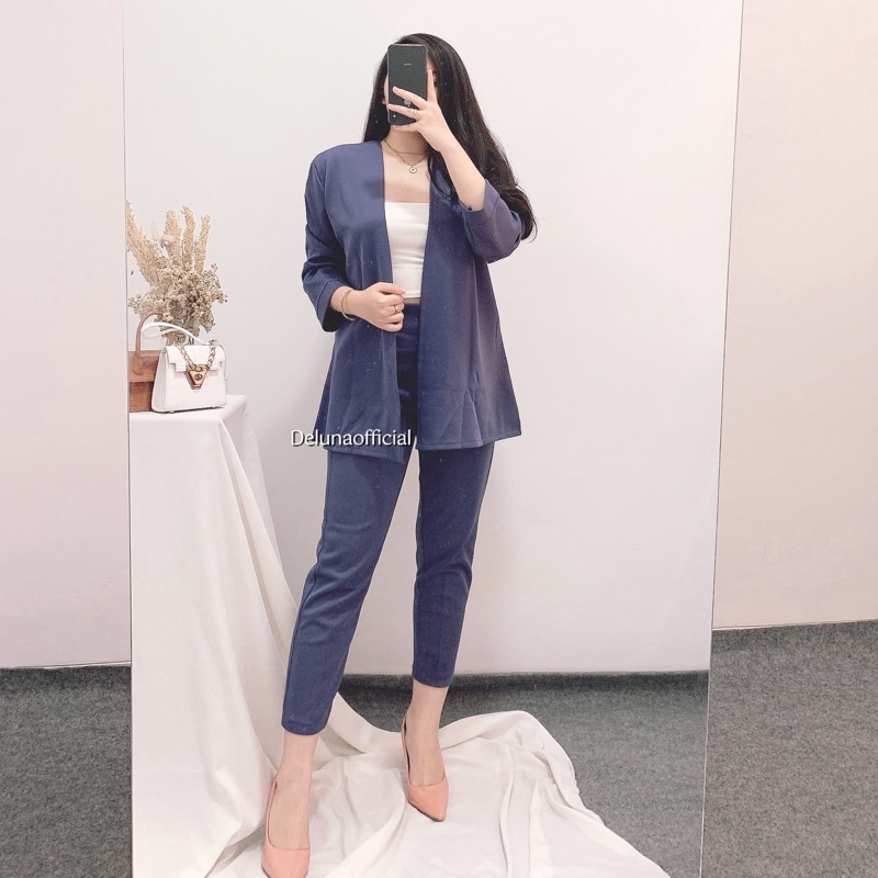 Aurora Set Blazer 2in1 Scuba Premium Tebal-Old denim