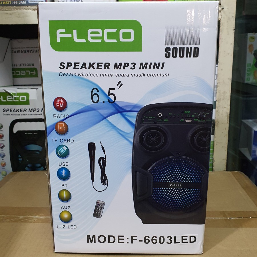 COD SPEAKER BLUETOOTH FLECO 6'5 INCH F-6603 LED BONUS  MIC KARAOKE X-BASS//SPEAKER SALON AKTIF X-BASS//SPEAKER KARAOKE//SPEAKER FLECO X-BASS//SPEAKER WIRELESS