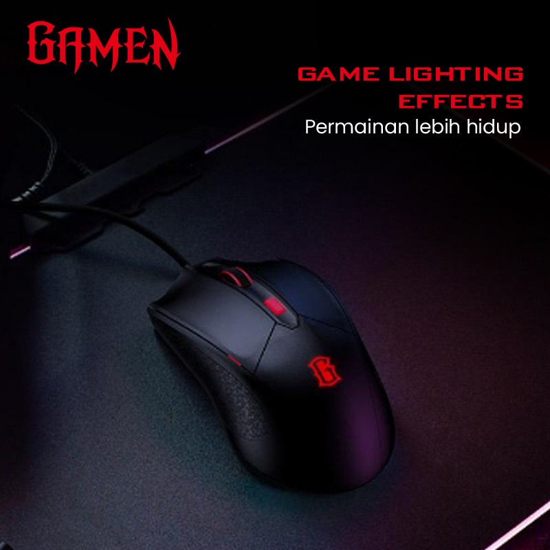 GAMEN GM100 Gaming Mouse 2000 DPI Macro Ultralight Black-Garan Garansi Original Resmi