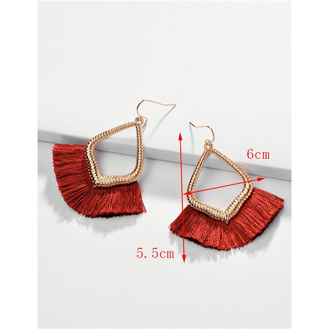 LRC Anting Gantung Fashion Alloy Hollowed Out Ear Fringed Fan Earrings F92314