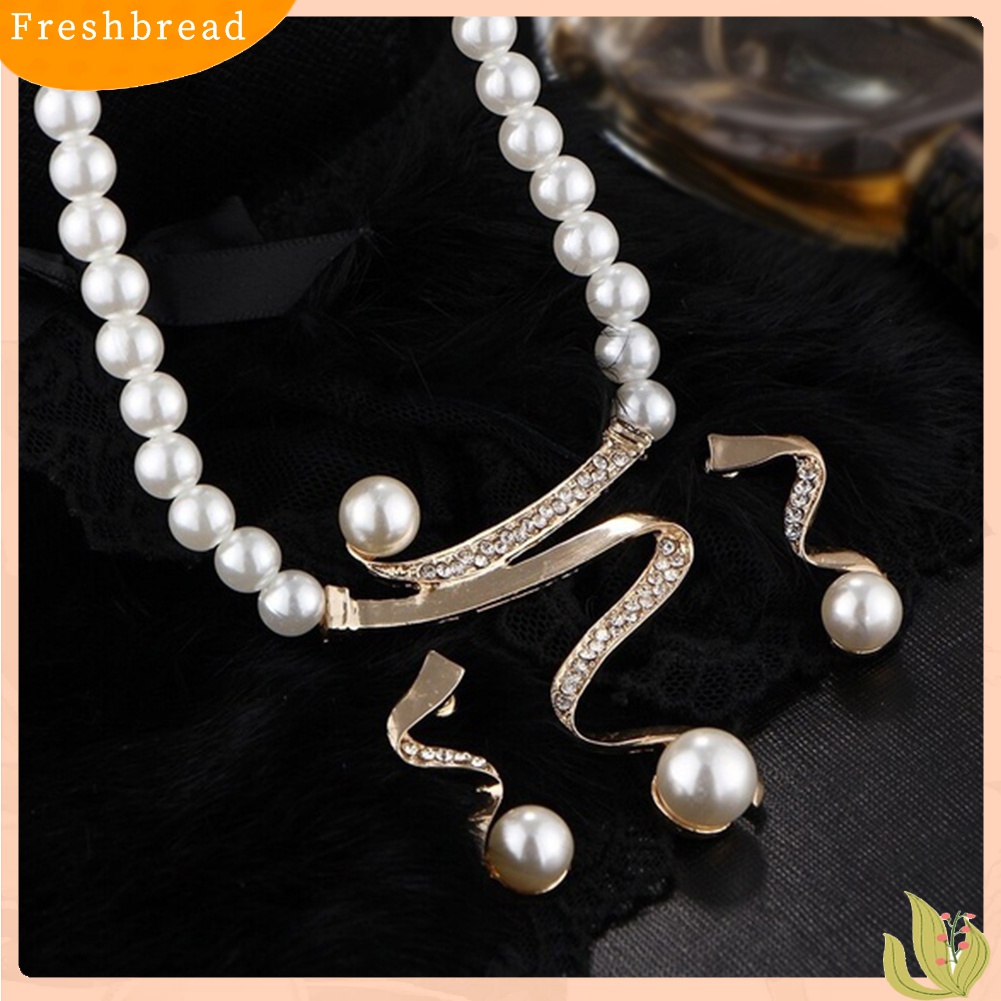 Terlaris Rhinestone Faux Pearl Beaded Necklace Stud Earrings Bridal Wedding Jewelry Set