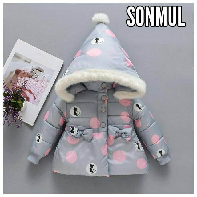 KIDS WINTER PADDING HOODIE JACKET POLKADOT JAKET ANAK MUSIM DINGIN