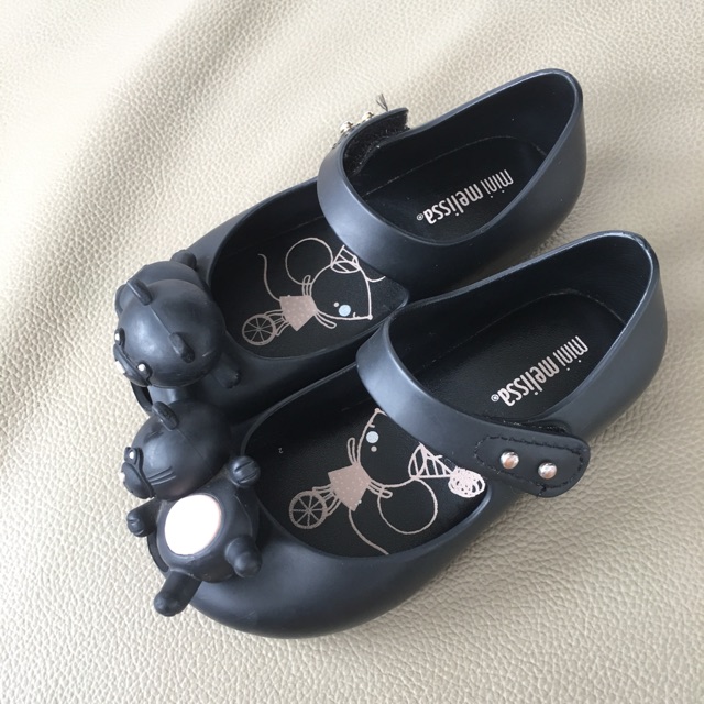 Preloved mini melissa minimelissa cute cat black hitam size 8