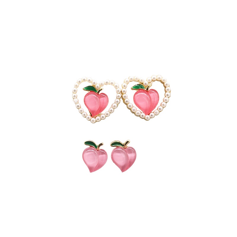 Anting Stud Desain Mutiara Peach Warna Pink