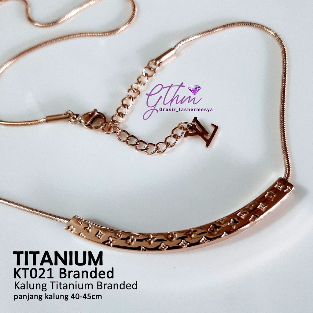 kalung titanium wanita modern plat lv mewah seperti emas asli kt021 rosegold, silver