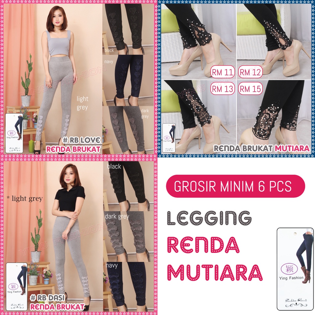 [Grosir Minim 6 pcs ] Legging Renda MUTIARA / Legging Renda kaki mutiara / Legging renda brukat / legging fashion import / legging panjang / legging wanita