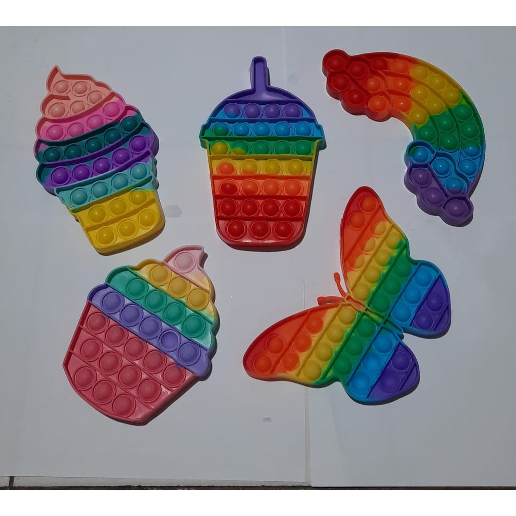 POP IT MAINAN ANAK KARAKTER ICE CREAM ROBOT CUPCAKE KODOK SQUARE MULTICOLOR FIDGET TOY PUSH BUBLE MU