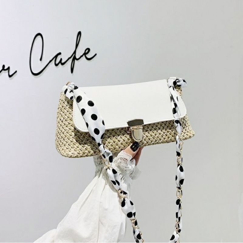 Tas Wanita Clutch Model Rajut Anyam Sling Shoulder Bag Rantai Pita TW202