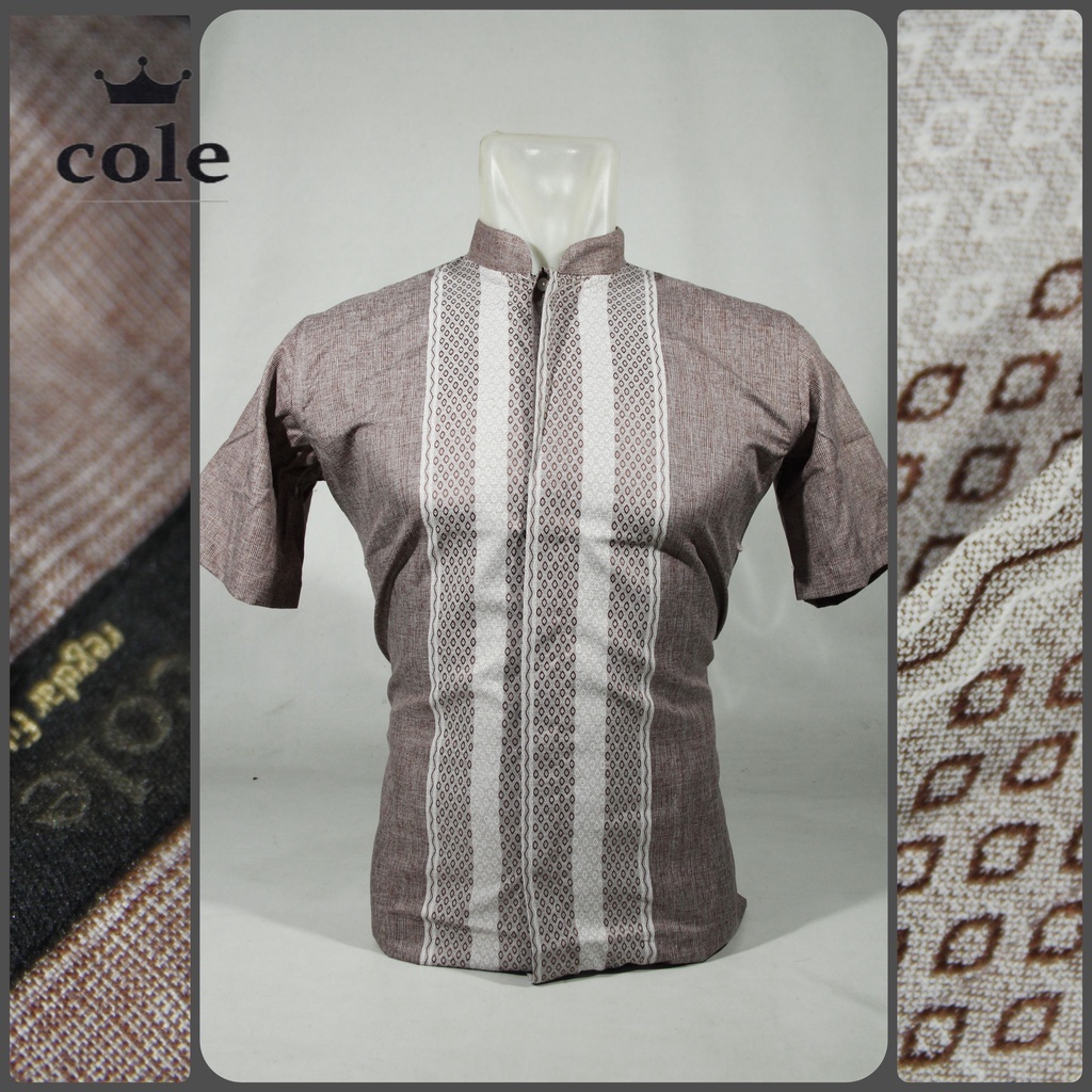 COD Baju Muslim Koko Pria Reguler Fit Lengan Pendek COLE Maroon Motif 100% Original Brand