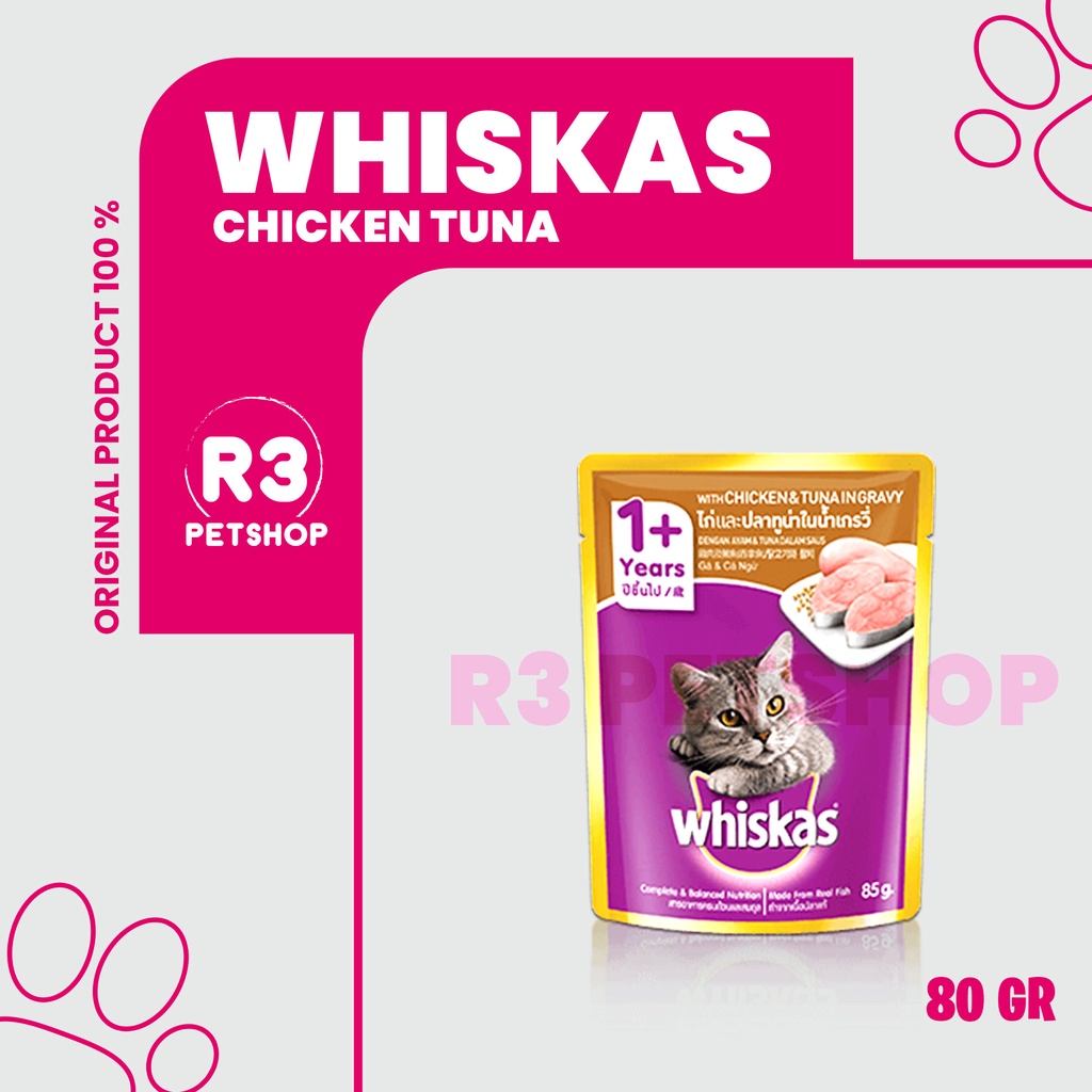 Makanan basah murah untuk Kucing WHISKAS Pouch 80gr All Varian